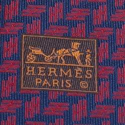 Hermes Blue/Red H Pattern Jacquard Silk Tie