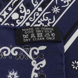 Hermes Blue Peuple du Vent Silk Bandana Scarf