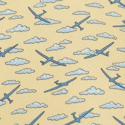 Pre Owned Hermès Yellow Airplane Cloud Print Silk Traditional Tie