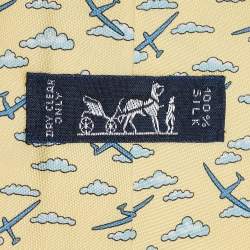Pre Owned Hermès Yellow Airplane Cloud Print Silk Traditional Tie