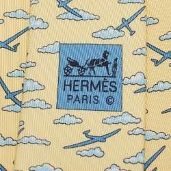 Pre Owned Hermès Yellow Airplane Cloud Print Silk Traditional Tie