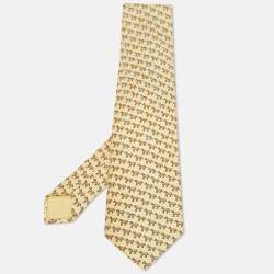 Pre Owned Hermes Yellow Horse Silk Traditional Tie