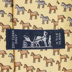 Pre Owned Hermes Yellow Horse Silk Traditional Tie