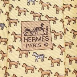 Pre Owned Hermes Yellow Horse Silk Traditional Tie