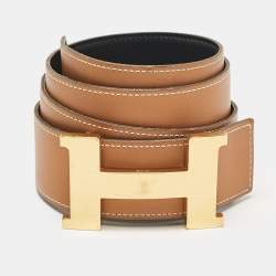 Pre Owned Hermes Noir/Natural Chamonix and Swift Leather Constance Reversible Belt 90 CM