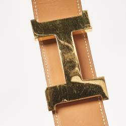 Pre Owned Hermes Noir/Natural Chamonix and Swift Leather Constance Reversible Belt 90 CM