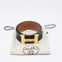 Pre Owned Hermes Noir/Natural Chamonix and Swift Leather Constance Reversible Belt 90 CM