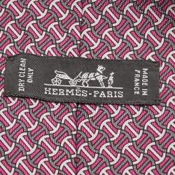 Pre Owned Hermes Purple/Grey H Logo Print Silk Classic Tie