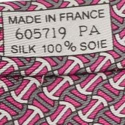 Pre Owned Hermes Purple/Grey H Logo Print Silk Classic Tie
