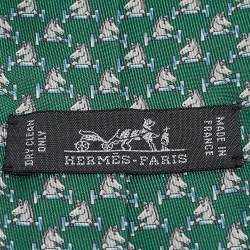 Pre Owned Hermès Green Cheval Au Bar Print Silk Tie