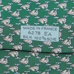 Pre Owned Hermès Green Cheval Au Bar Print Silk Tie