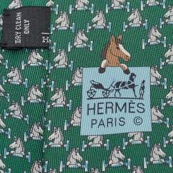 Pre Owned Hermès Green Cheval Au Bar Print Silk Tie