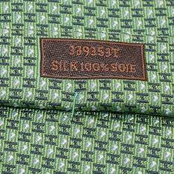 Pre Owned Hermes Green H Love Jacquard Silk Tie