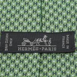 Pre Owned Hermes Green H Love Jacquard Silk Tie