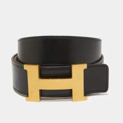 Hermes Noir/Gold Chamonix and Box Leather Constance Reversible Belt 95 CM