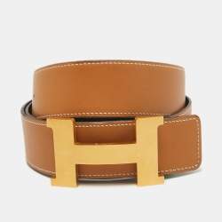 Hermes Noir/Gold Chamonix and Box Leather Constance Reversible Belt 95 CM