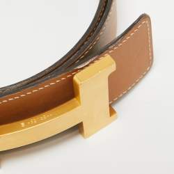 Hermes Noir/Gold Chamonix and Box Leather Constance Reversible Belt 95 CM