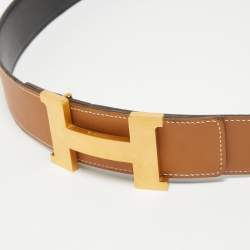 Hermes Noir/Gold Chamonix and Box Leather Constance Reversible Belt 95 CM