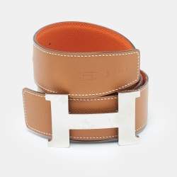 مملوكة مسبقًا حزام هيرمس كونستانس جلد توغو وشاموني ذهبي/ أسود ذو وجهين بإبزيم حرف أتش مطلي بالاديوم 90 سم