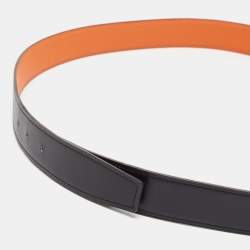 Pre Owned Hermes Black/Orange Box and Togo Leather Reversible Belt Strap 105CM