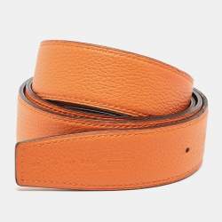 Pre Owned Hermes Black/Orange Box and Togo Leather Reversible Belt Strap 105CM
