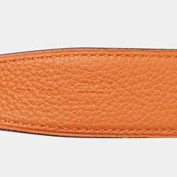 Pre Owned Hermes Black/Orange Box and Togo Leather Reversible Belt Strap 105CM