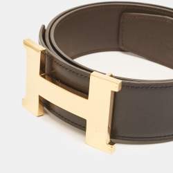 Hermes Noir/Chocolate Chamonix and Swift Leather Constance Reversible Belt 95 CM
