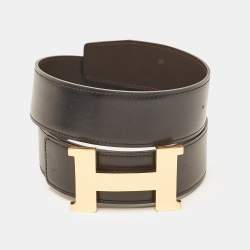 Hermes Noir/Chocolate Chamonix and Swift Leather Constance Reversible Belt 95 CM