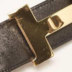 Hermes Noir/Chocolate Chamonix and Swift Leather Constance Reversible Belt 95 CM