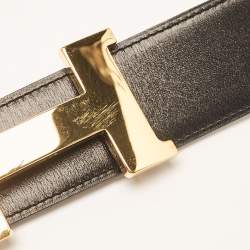 Hermes Noir/Chocolate Chamonix and Swift Leather Constance Reversible Belt 95 CM