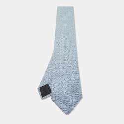 Pre Owned Hermes Blue Patterned Silk Classic Tie