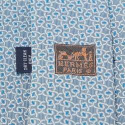 Pre Owned Hermes Blue Patterned Silk Classic Tie