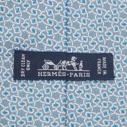 Pre Owned Hermes Blue Patterned Silk Classic Tie