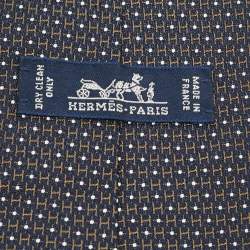Pre Owned Hermes Navy Blue H Pattern Silk Tie