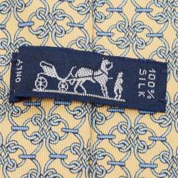 Pre Owned Hermes Vintage Yellow Printed Silk Traditional Tie
