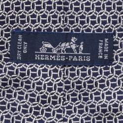 Pre Owned Hermes Blue Patterned Lourde Silk Tie