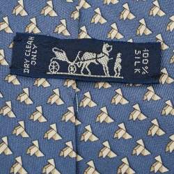 Pre Owned Hermes Blue Origami Chicken Print Silk Tie