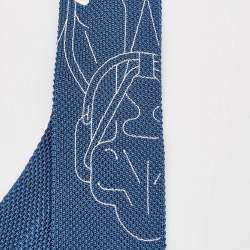مملوكة مسبقًا Hermes Blue Silk Knit Tete-A-Tete Equestre Tie