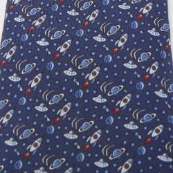 Pre Owned Hermes Navy Blue Space Print Silk Tie