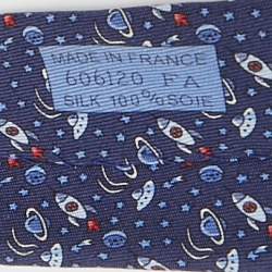 Pre Owned Hermes Navy Blue Space Print Silk Tie
