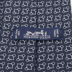 Pre Owned Hermes Navy Blue Print Silk Mors Ever Marine Tie