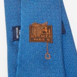 Pre Owned Hermes Blue Silk Terre d'H Tie