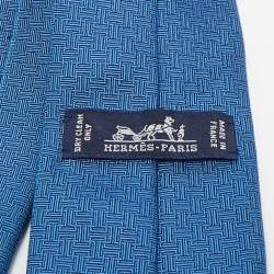 Pre Owned Hermes Blue Silk Terre d'H Tie