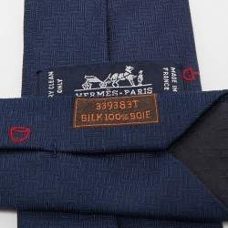 Pre Owned Hermes Navy Blue Silk Pluie Equestre Tie