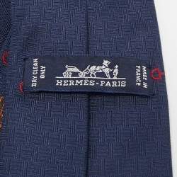 Pre Owned Hermes Navy Blue Silk Pluie Equestre Tie