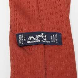 Hermes Brown Silk Faconnee H Tie