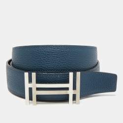 Hermes Noir/Bleu De Prusse Chamonix and Togo Leather H Au Carre Reversible Belt 100 CM