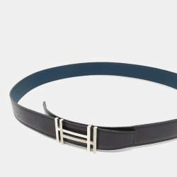 Hermes Noir/Bleu De Prusse Chamonix and Togo Leather H Au Carre Reversible Belt 100 CM