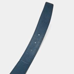 Hermes Noir/Bleu De Prusse Chamonix and Togo Leather H Au Carre Reversible Belt 100 CM