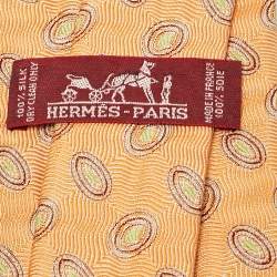 Hermes Orange Patterned Silk Tie